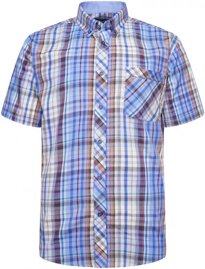 Kam Jeans 6315 Casual Check Short Sleeve Shirt Sky Blue - Srajce - Moške srajce za Močnejše Postave