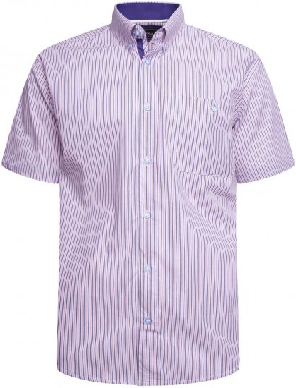 Kam Jeans 6321 Casual Stripe Short Sleeve Shirt Pink - Srajce - Moške srajce za Močnejše Postave