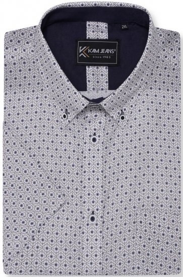 Kam Jeans 6328 AOP Geo Print Short Sleeve Shirt Charcoal - Srajce - Moške srajce za Močnejše Postave