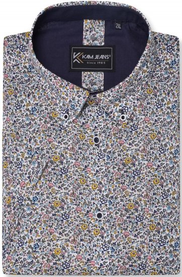Kam Jeans 6329 Mini Floral Print Short Sleeve Shirt Grey - Srajce - Moške srajce za Močnejše Postave