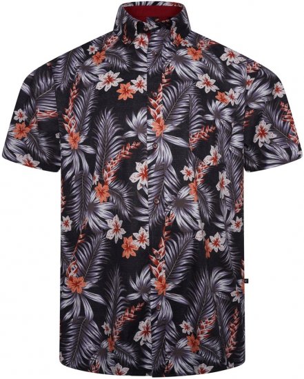 Kam Jeans 6330 AOP Floral Print Short Sleeve Shirt Navy - Srajce - Moške srajce za Močnejše Postave