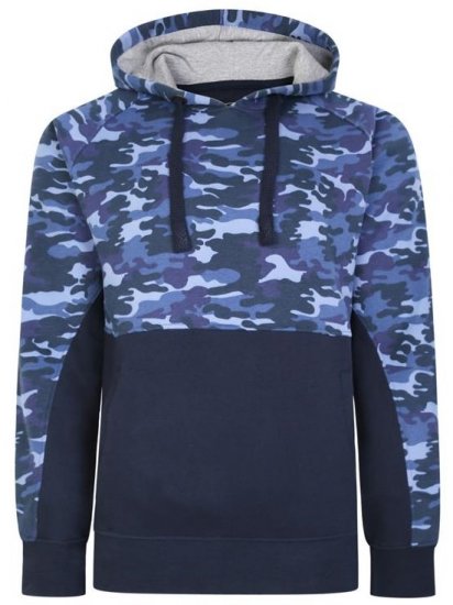 Kam Jeans 7036B Camo Pannelled Over The Head Hoody Navy - Puloverji & jopice - Moški Puloverji & Jopice za Močnejše Postave