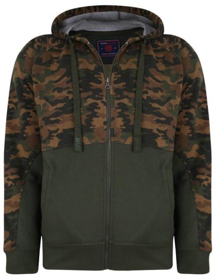 Kam Jeans 7036 Camo Print Full Zipper Hoodie Khaki - Puloverji & jopice - Moški Puloverji & Jopice za Močnejše Postave