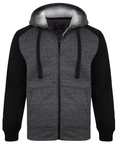 Kam Jeans 7037 Sherpa Raglan Hoodie Black - Puloverji & jopice - Moški Puloverji & Jopice za Močnejše Postave