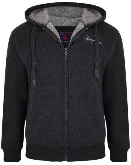 Kam Jeans 7038 Sherpa Lined Hoodie Charcoal - Puloverji & jopice - Moški Puloverji & Jopice za Močnejše Postave