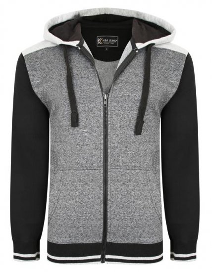 Kam Jeans 7042 Zip Thru Panelled Hoody Charcoal - Puloverji & jopice - Moški Puloverji & Jopice za Močnejše Postave