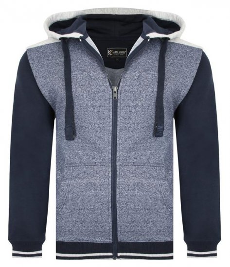 Kam Jeans 7042 Zip Thru Panelled Hoody Indigo - Puloverji & jopice - Moški Puloverji & Jopice za Močnejše Postave