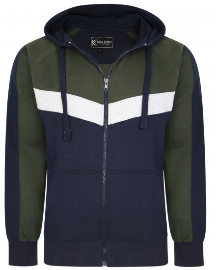 Kam Jeans 7048 Chevron Panelled Hoodie Khaki - Puloverji & jopice - Moški Puloverji & Jopice za Močnejše Postave