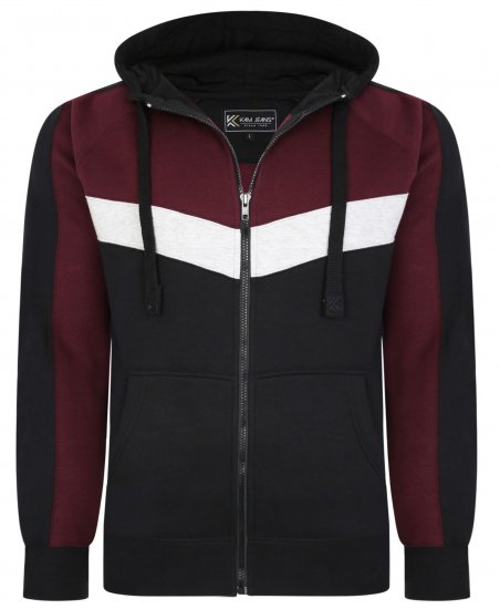 Kam Jeans 7048 Chevron Panelled Hoodie Burgundy - Puloverji & jopice - Moški Puloverji & Jopice za Močnejše Postave