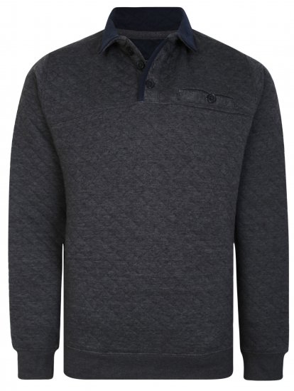 Kam Jeans 7050 Quilted Jersey Sweater 1/4 Button Up Charcoal - Puloverji & jopice - Moški Puloverji & Jopice za Močnejše Postave