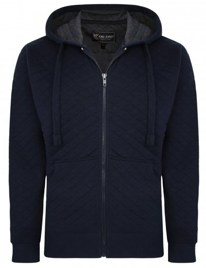 Kam Jeans 7051 Quilted Jersey Zip Thru Hoody Navy - Puloverji & jopice - Moški Puloverji & Jopice za Močnejše Postave