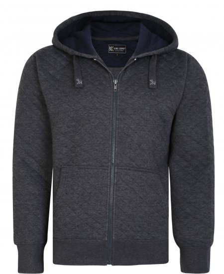 Kam Jeans 7051 Quilted Jersey Zip Thru Hoody Charcoal - Puloverji & jopice - Moški Puloverji & Jopice za Močnejše Postave