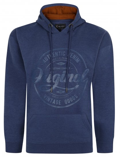 Kam Jeans 7059 Over Head Large Embossed Hoodie Royal Blue - Puloverji & jopice - Moški Puloverji & Jopice za Močnejše Postave