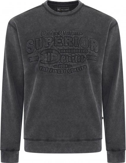 Kam Jeans 7065 Crew Neck Washed Embossed Sweatshirt Black TALL SIZES - MOŠKA OBLAČILA MT-6XLT - DALJŠI kroji