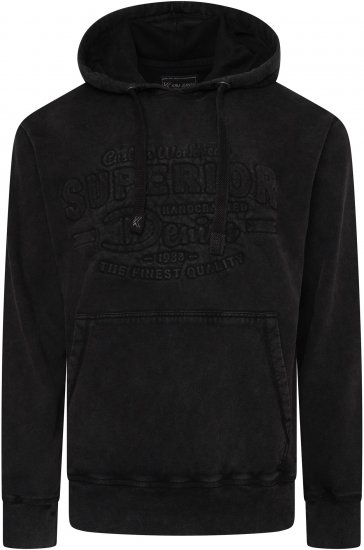Kam Jeans 7066 Over Head Washed Embossed Hoody Black TALL SIZES - MOŠKA OBLAČILA MT-6XLT - DALJŠI kroji