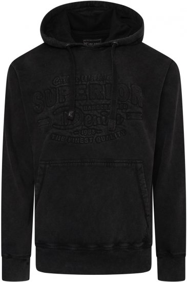 Kam Jeans 7066 Over Head Washed Embossed Hoody Black - Puloverji & jopice - Moški Puloverji & Jopice za Močnejše Postave