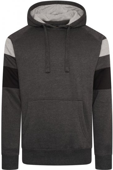 Kam Jeans 7068 Cut & Sew Over Head Hoody Charcoal - Puloverji & jopice - Moški Puloverji & Jopice za Močnejše Postave