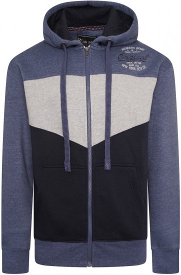 Kam Jeans 7070 Panelled Hoody with EMB Blue - Puloverji & jopice - Moški Puloverji & Jopice za Močnejše Postave