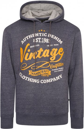 Kam Jeans 7072 Over Head Vintage EMB Hoody Blue Nights - Puloverji & jopice - Moški Puloverji & Jopice za Močnejše Postave
