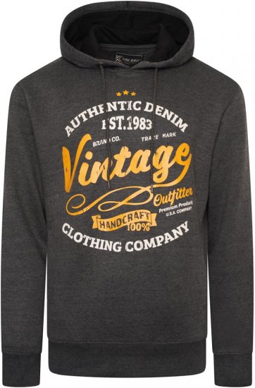 Kam Jeans 7072 Over Head Vintage EMB Hoody Charcoal - Puloverji & jopice - Moški Puloverji & Jopice za Močnejše Postave