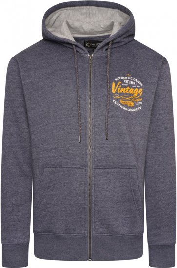 Kam Jeans 7073 Zip Thru Vintage EMB Hoody Blue Nights - Puloverji & jopice - Moški Puloverji & Jopice za Močnejše Postave