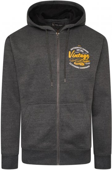 Kam Jeans 7073 Zip Thru Vintage EMB Hoody Charcoal - Puloverji & jopice - Moški Puloverji & Jopice za Močnejše Postave