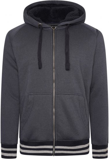 Kam Jeans 7074 Zip Thru Sherpa Hoody with Contrast Cuff/Hem Dark Grey - Puloverji & jopice - Moški Puloverji & Jopice za Močnejše Postave