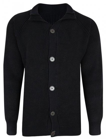 Kam Jeans 79 Washed Effect Knitted Black Cardigan - Puloverji & jopice - Moški Puloverji & Jopice za Močnejše Postave