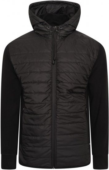 Kam Jeans KV136 Padded Body And Jersey Sleeves Hybrid Zip Thru Quilted Hoody Black - Jakne - Moške bunde za Močnejše Postave
