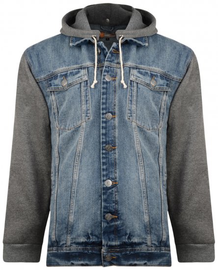 Kam Jeans Miguel Denim Jacket with Jersey Sleeves - Jakne - Moške bunde za Močnejše Postave