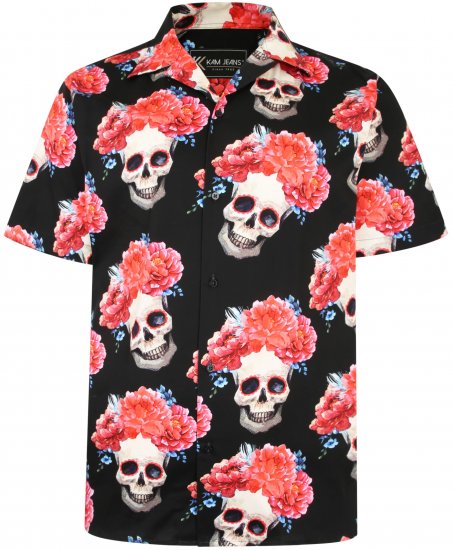 Kam Jeans P014 Rose Skull Print Shirt - Srajce - Moške srajce za Močnejše Postave