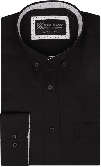 Kam Jeans P020 Premium Long sleeve Oxford Shirt Black - Srajce - Moške srajce za Močnejše Postave
