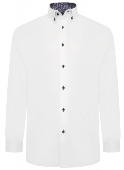 Kam Jeans P023 L/S Premium Stretch Shirt White - Srajce - Moške srajce za Močnejše Postave
