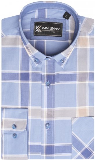 Kam Jeans P038 LS Premium Cotton Check Shirt Denim - Srajce - Moške srajce za Močnejše Postave