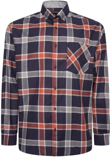 Kam Jeans P038 LS Premium Cotton Check Shirt Navy - Srajce - Moške srajce za Močnejše Postave