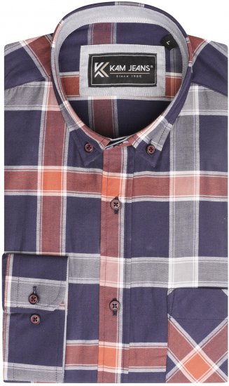 Kam Jeans P038 LS Premium Cotton Check Shirt Navy - Srajce - Moške srajce za Močnejše Postave