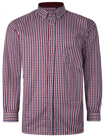 Kam Jeans P640 Premium Gingham Check Shirt LS Red - Srajce - Moške srajce za Močnejše Postave