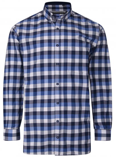 Kam Jeans P642 Premium Large Check Shirt LS Blue - Srajce - Moške srajce za Močnejše Postave