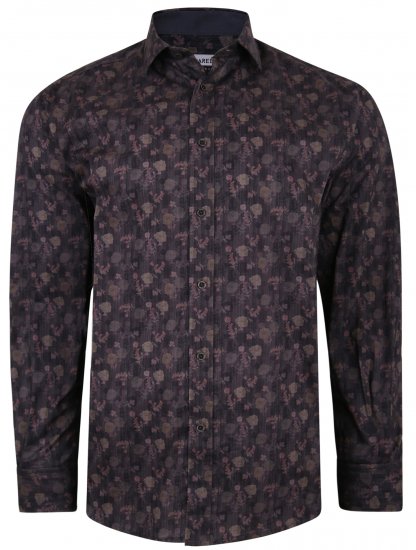 Kam Jeans P679 Floral Print Shirt Black - Srajce - Moške srajce za Močnejše Postave