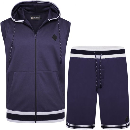 Kam Jeans TS005 Retro Tracky Set (Shorts/Sleeveless Hoodie) Navy - Trenirke kompleti - Moške Trenirke kompleti za močnejše postave