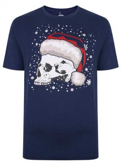 Kam Jeans X008 Santa Skull Print T-Shirt Navy - Kratke Majice - Moške kratke majice za močnejše postave