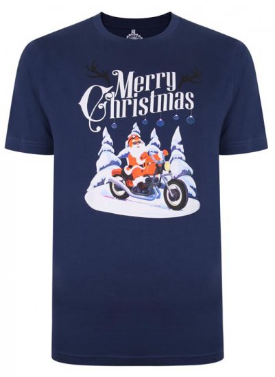 Kam Jeans X009 Santa Biker Print T-Shirt Navy - Kratke Majice - Moške kratke majice za močnejše postave