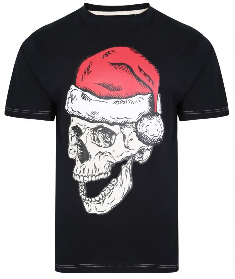 Kam Jeans X017 Santa Skull Print Tee Black - Kratke Majice - Moške kratke majice za močnejše postave