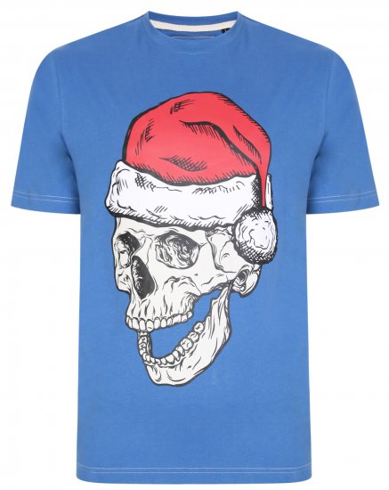 Kam Jeans X017 Santa Skull Print Tee Blue - Kratke Majice - Moške kratke majice za močnejše postave