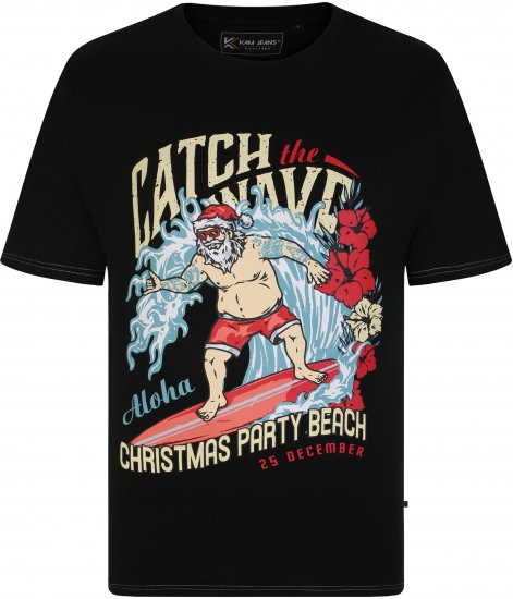 KBS X020 Catch The Waves Xmas Print T-Shirt Black - Kratke Majice - Moške kratke majice za močnejše postave