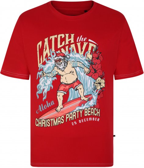 KBS X020 Catch The Waves Xmas Print T-Shirt Red - Kratke Majice - Moške kratke majice za močnejše postave