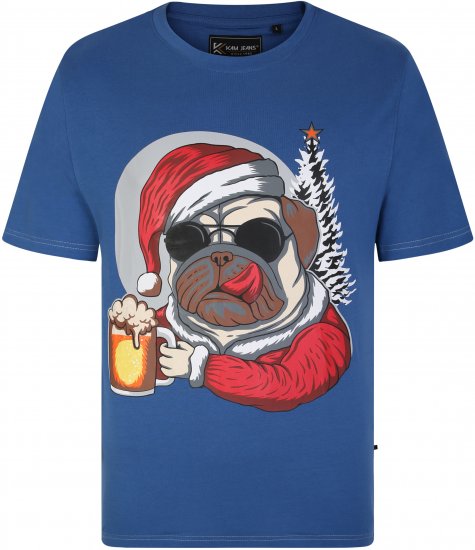 KBS X021 Dog Beer Print T-Shirt Blue - Kratke Majice - Moške kratke majice za močnejše postave