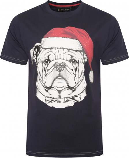 Kam Jeans X027 Bulldog Santa Xmas Print T-Shirt Navy - Kratke Majice - Moške kratke majice za močnejše postave