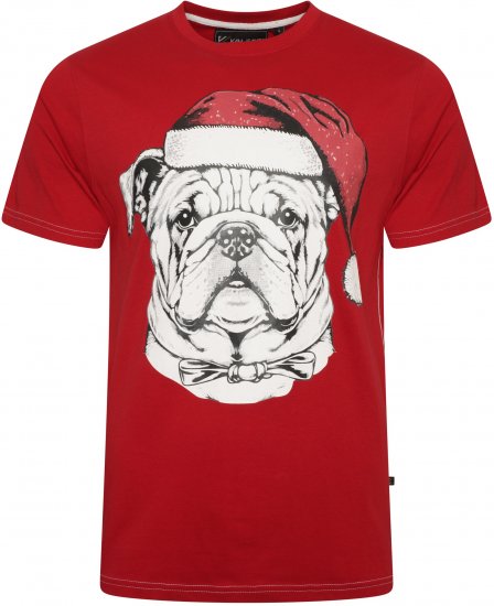 Kam Jeans X027 Bulldog Santa Xmas Print T-Shirt Red - Kratke Majice - Moške kratke majice za močnejše postave