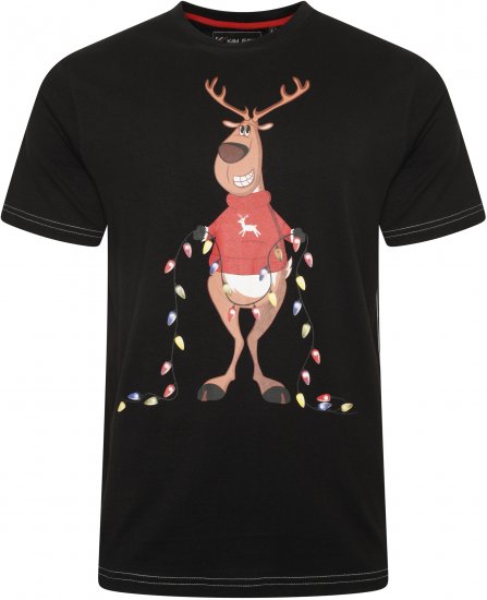 Kam Jeans X028 Rudolph Print T-Shirt Black - Kratke Majice - Moške kratke majice za močnejše postave